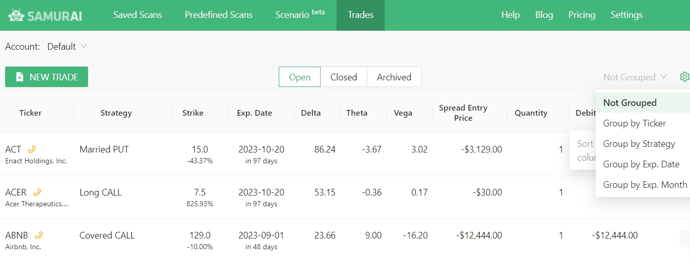 options trade log