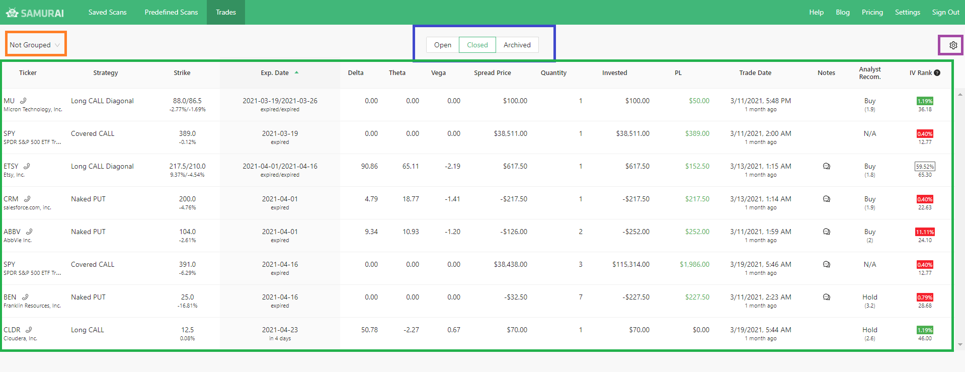 trade log