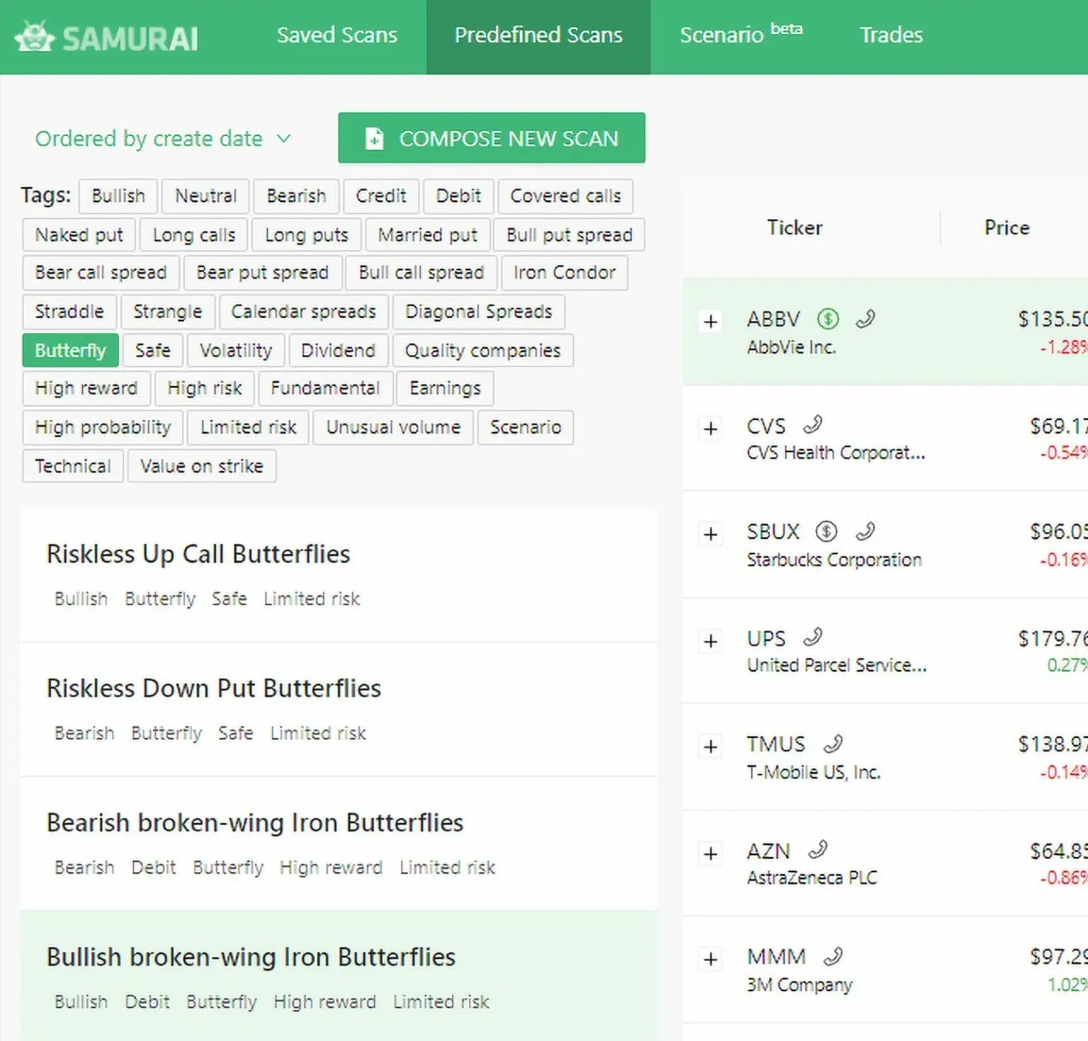 option samurai butterfly scanner